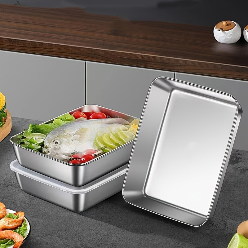 Food Storage Box Stainless Steel - 3/6 Peças Recipiente Retangular de Aço