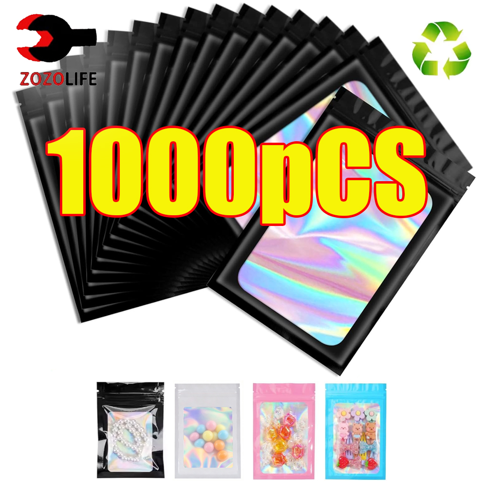 Food Storage Ziploc Bags - 10-1000 Peças Sacos Ziplock Holográficos Pretos