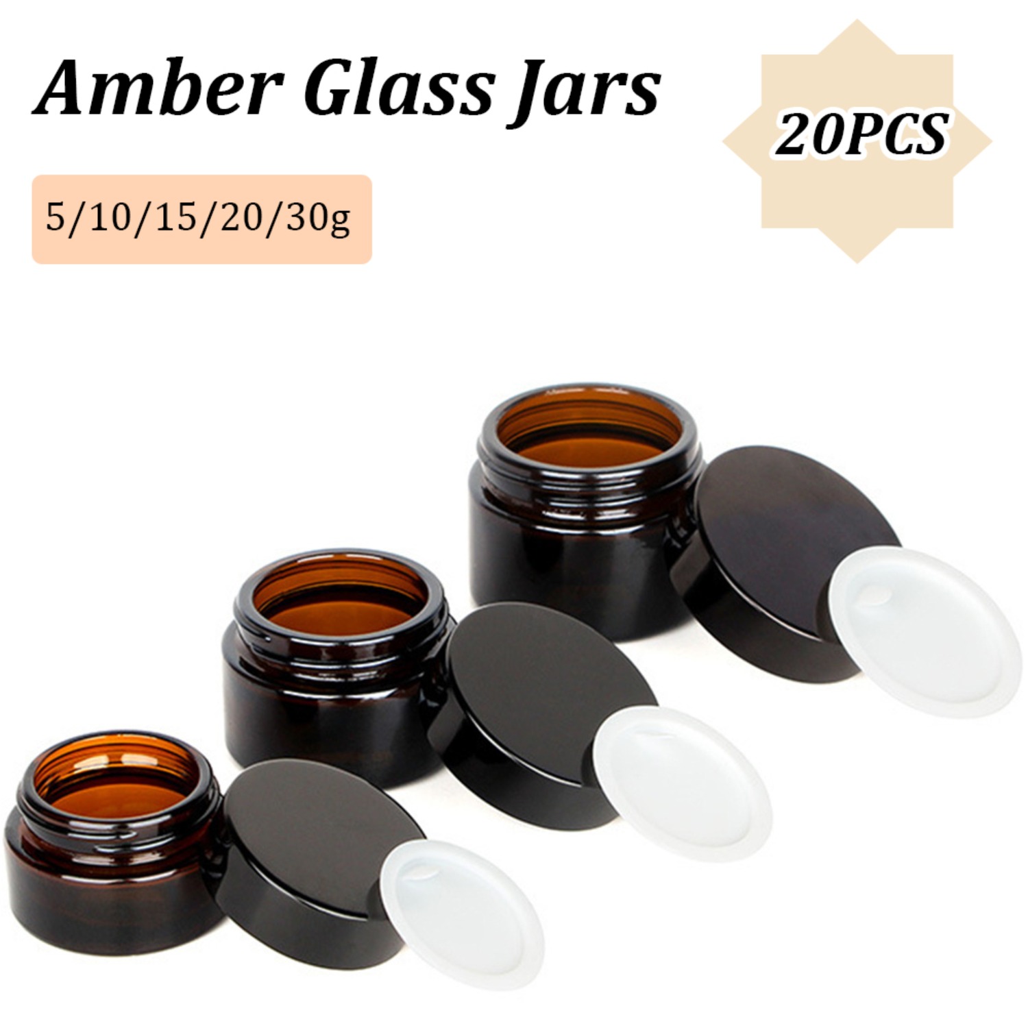 Food Storage Glass Round - Frascos pequenos de vidro âmbar com
